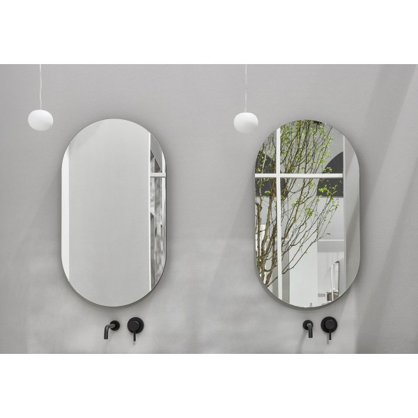 Specchio Da Bagno Ovale Con Cornice In Metallo Nero - 50x100 Cm, Design Moderno A Capsula