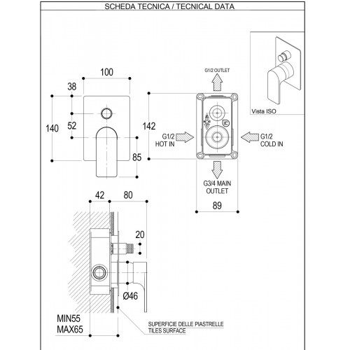Miscelatore doccia con deviatore Pois PR31GB101 Ritmonio - contecom