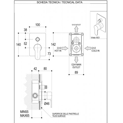 Miscelatore doccia/vasca Tab PR37GB101 Ritmonio - contecom
