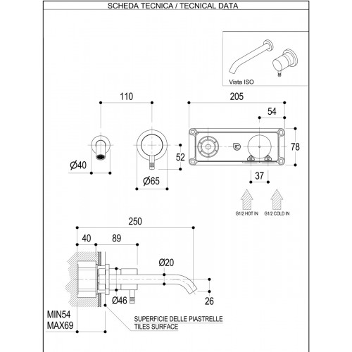 Miscelatore lavabo incasso bocca 210mm Diametro 35 Ritmonio - contecom