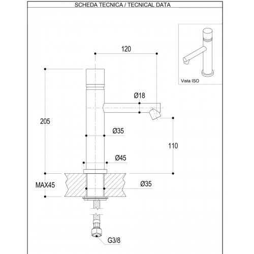 Miscelatore lavabo 137mm Diametro 35 Inox Concrete Ritmonio - contecom