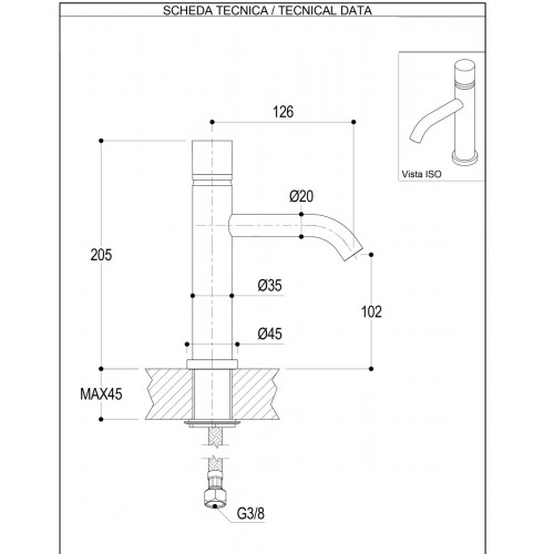 Miscelatore lavabo 143mm Diametro 35 Inox Concrete Ritmonio - contecom