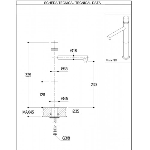 Miscelatore lavabo h323 Diametro 35 Inox Concrete Ritmonio - contecom