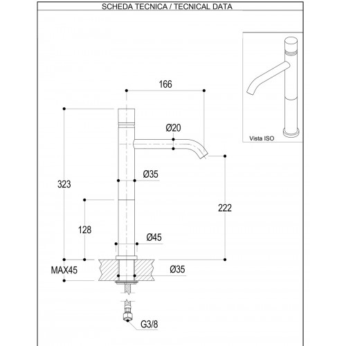 Miscelatore lavabo alto Diametro 35 Inox Concrete Ritmonio - contecom