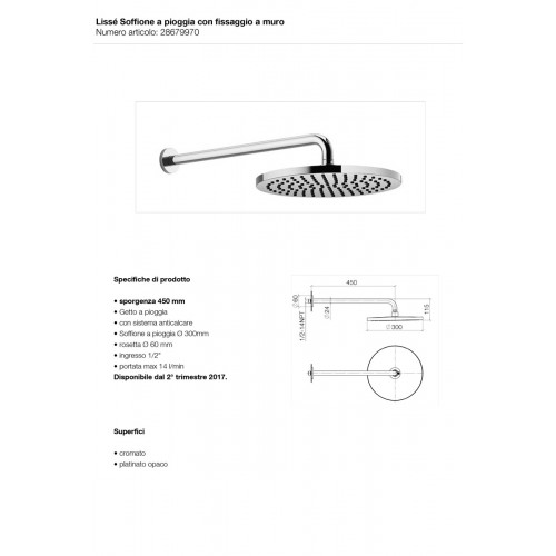 Soffione doccia rotondo con braccio Lissé Tara Dornbracht - contecom